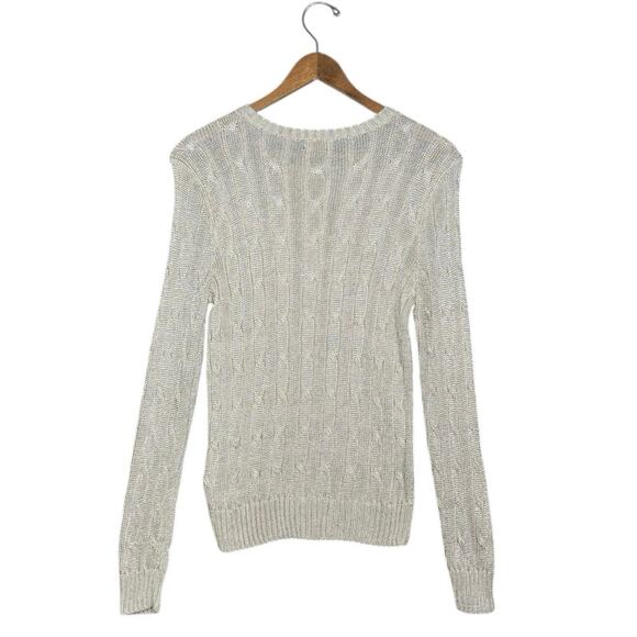 Polo Ralph Lauren Metallic Gold Cable Knit Crewneck Sweater Cotton Blend | Large - Picture 12 of 12